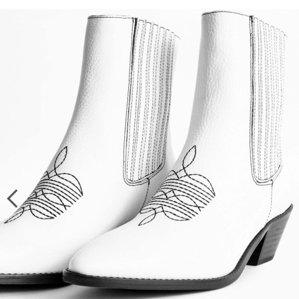 Zadig & Voltaire Tyler Ankle Cowboy Booties in Blanc Size 41/11 NIB